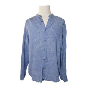 UNTUCK IT UntuckIt Mens Linen Plaid Button Down Shirt Long Sleeve Blue  XL